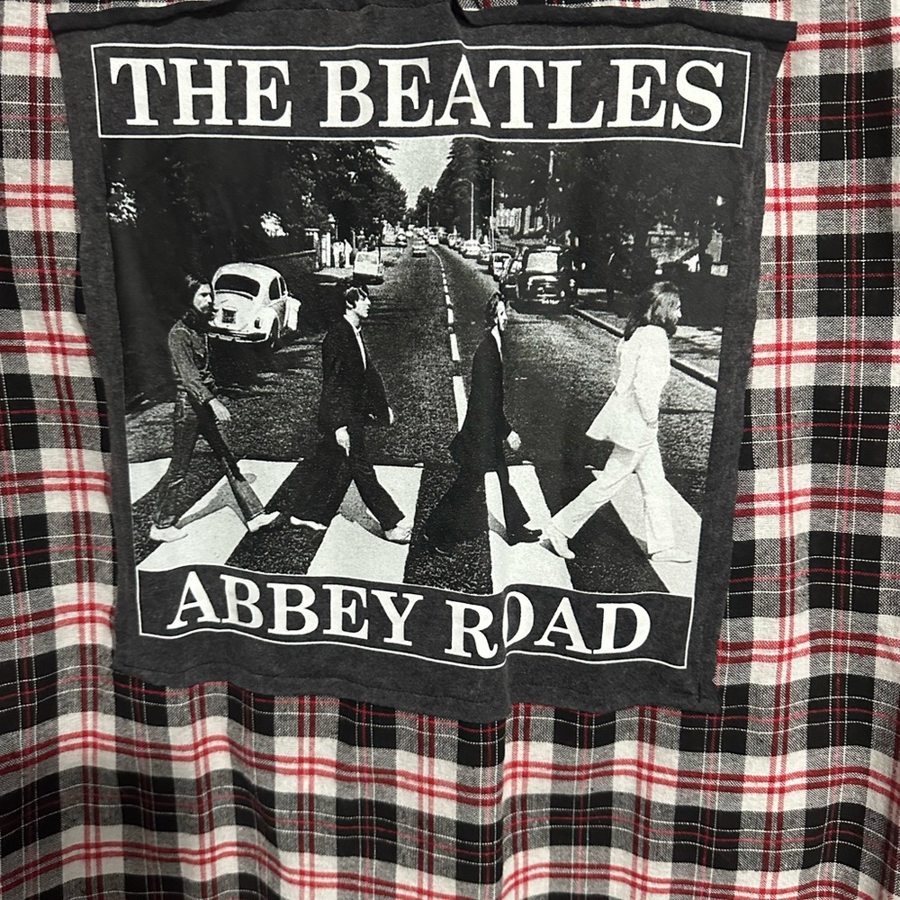 The Beatles Abbey Road upcycled flannel tee One of a Kind - Picture 2 of 4